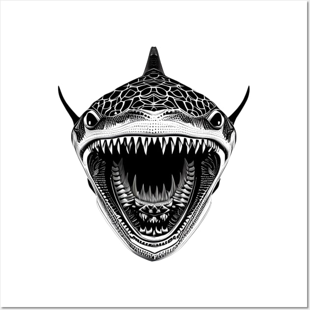 Front-Facing Shark With Wide Open Mouth For Shark Enthusiast Wall Art by Styloutfit